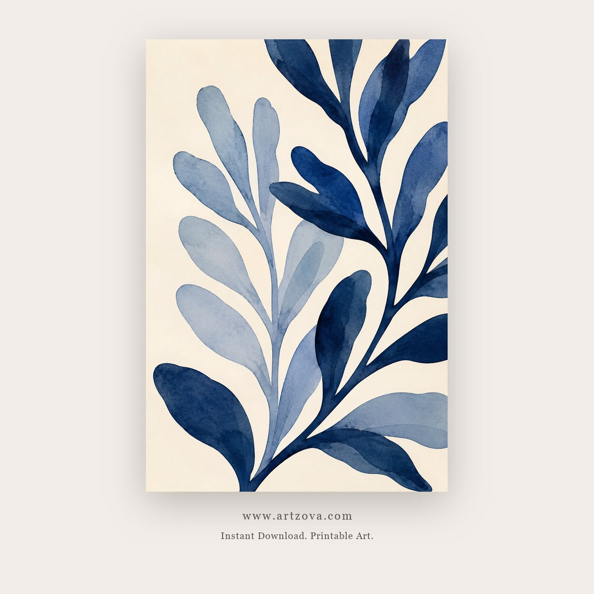 Indigo Leaves painting 2 of 4 - a bold blue botanical silhouette, in cobalt blue and white