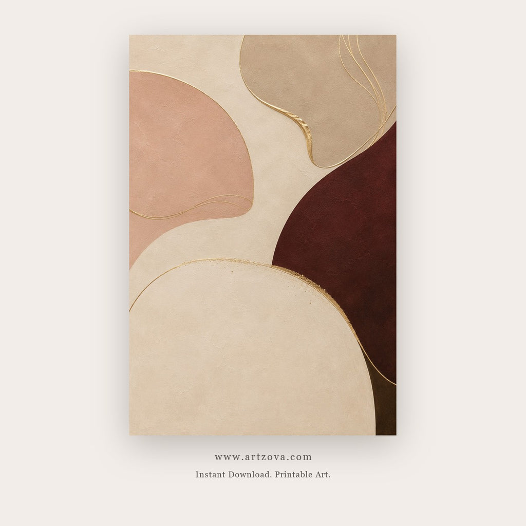 Woven Earth painting 4 of 4 - a flowing abstract study in burgundy, blush, brown and cream