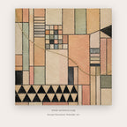 Bauhaus Echoes painting 2 of 2 - a coordinated gridded geometric abstraction with circles, lines and triangles, in sage green and blush pink