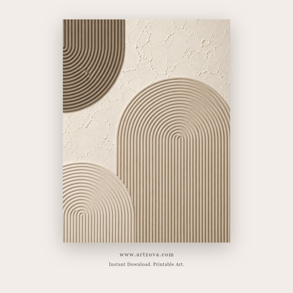 Quiet Arches painting 3 of 3 - a restrained arch study with fine contour lines in neutral hues, in beige and sage green