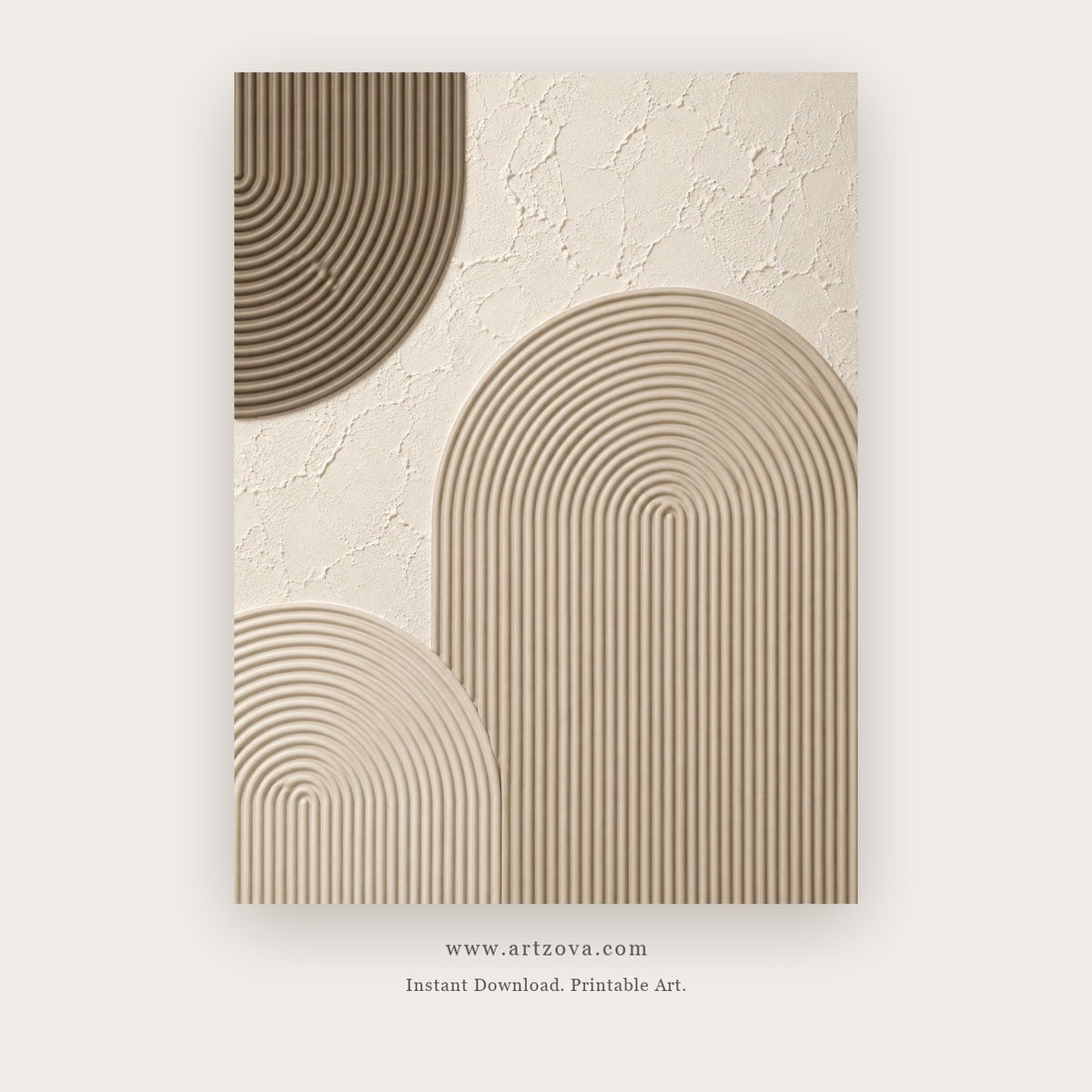 Quiet Arches painting 3 of 3 - a restrained arch study with fine contour lines in neutral hues, in beige and sage green