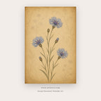 Meadow Notes painting 1 of 3 - a vintage botanical study of blue and pink wildflowers, in beige and blue