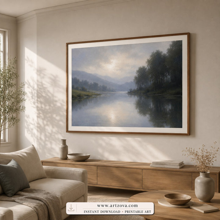 Silent Waters romantic landscape wall art print framed in an office