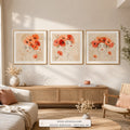 Poppy Muses set of three paintings framed in a bedroom
