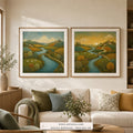 Riverlight Pair set of two paintings framed in a living room