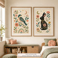 Moonlit Menagerie set of two paintings framed in a kids room