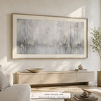 Silver Rain minimalist abstract wall art print framed in a bedroom