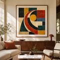Orbit in Motion bauhaus geometric wall art print framed in an office