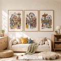 Carnival Days set of three paintings framed in a kids room