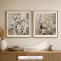 Porcelain Calm set of two paintings framed in a dining room