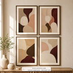 Woven Earth set of four paintings framed in a living room
