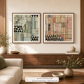 Bauhaus Echoes set of two paintings framed in an office