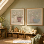 Garden Tea set of two paintings framed in a kids room