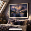 Alpine Afterglow romantic landscape wall art print framed in a bedroom