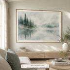 Forest Silence tonalist landscape wall art print framed in a living room