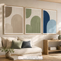 Quiet Arches set of three paintings framed in a living room