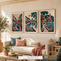 Venice in Bloom set of three paintings framed in a living room