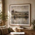 Fields at Rest tonalist landscape wall art print framed in a living room