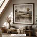 Still Country tonalist landscape wall art print framed in an entryway