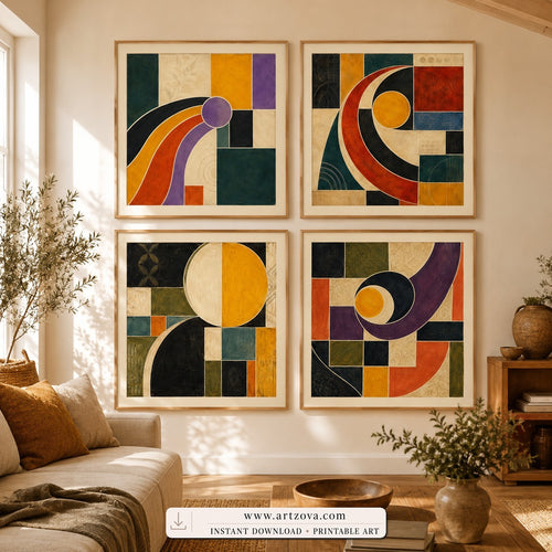 Orbit Quartet set of four paintings framed in a living room