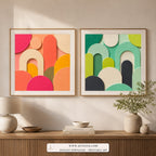 Playful Portals set of two paintings framed in a living room