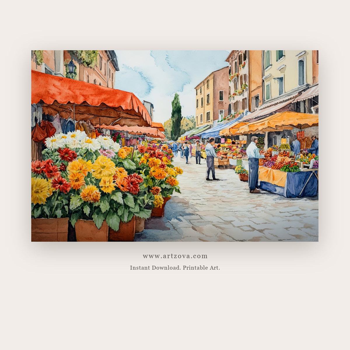 Quiet Window printable european theme art in Terracotta and Orange - Artzova