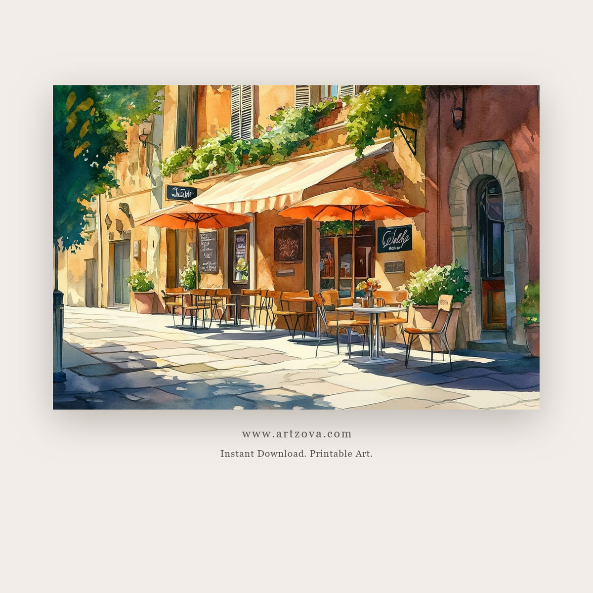 Classic Streets printable european theme art in Brown and Terracotta - Artzova