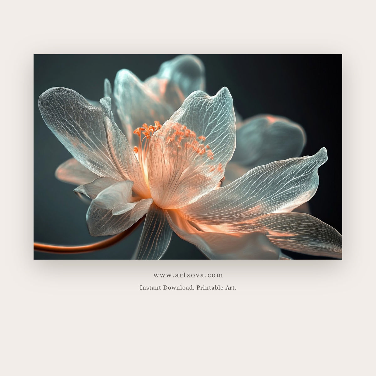 Charcoal Bloom printable botanical & floral art in Tan and Charcoal - Artzova