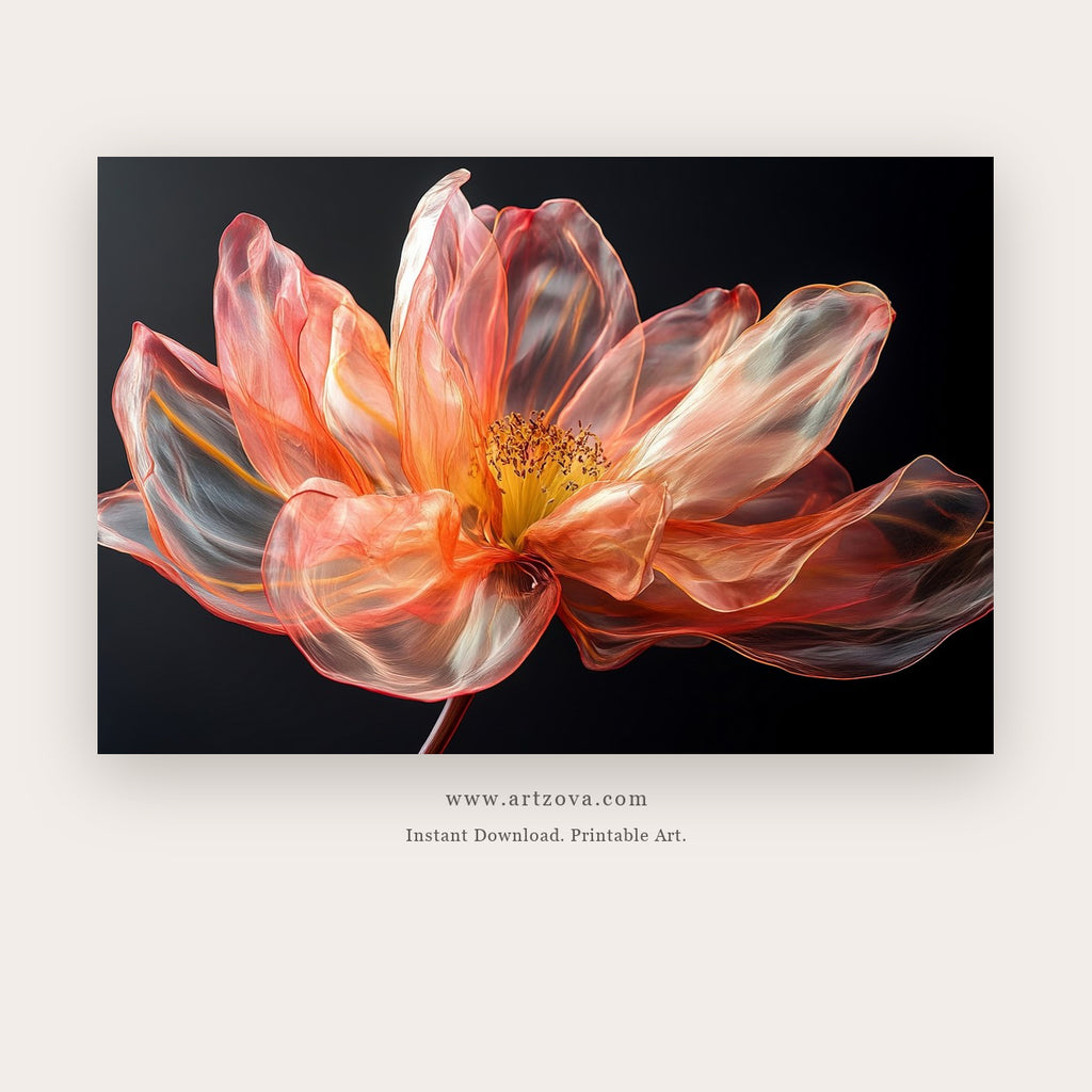Silence Blooms printable botanical & floral art in Peach and Brown - Artzova