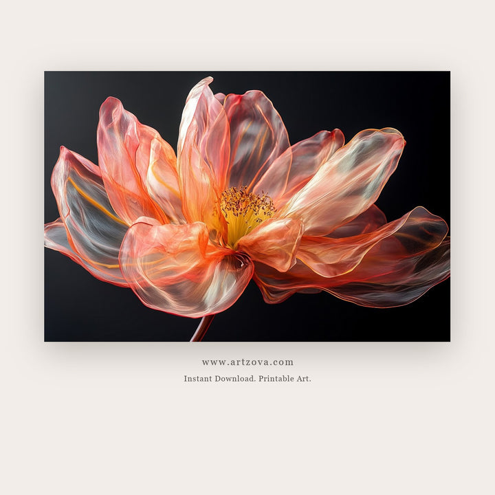 Silence Blooms printable botanical & floral art in Peach and Brown - Artzova