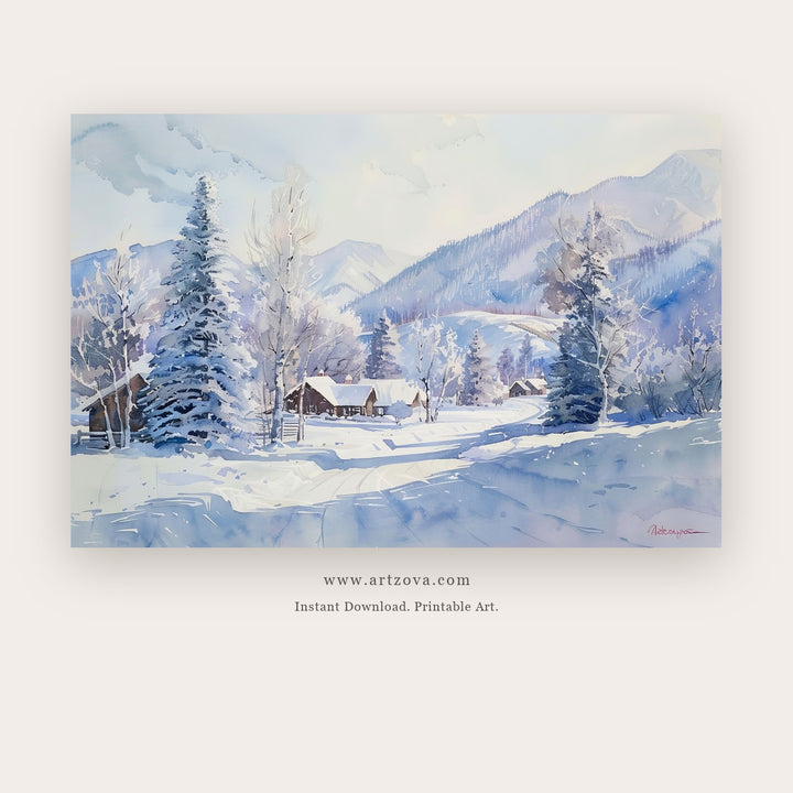 Quiet Path printable landscape wall art in Blue and Silver - Artzova