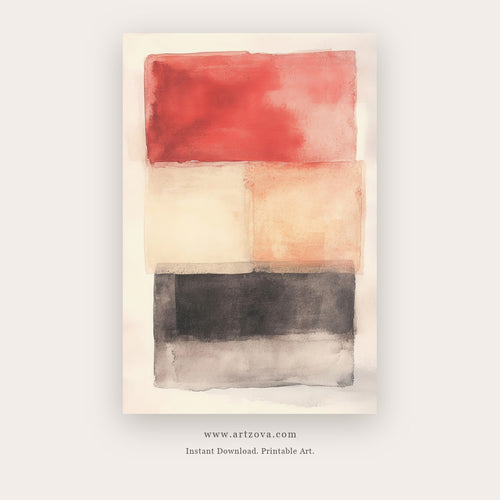 Crimson Blocks painting 1 of 2 - a watercolor color-block study in crimson, cream and gray