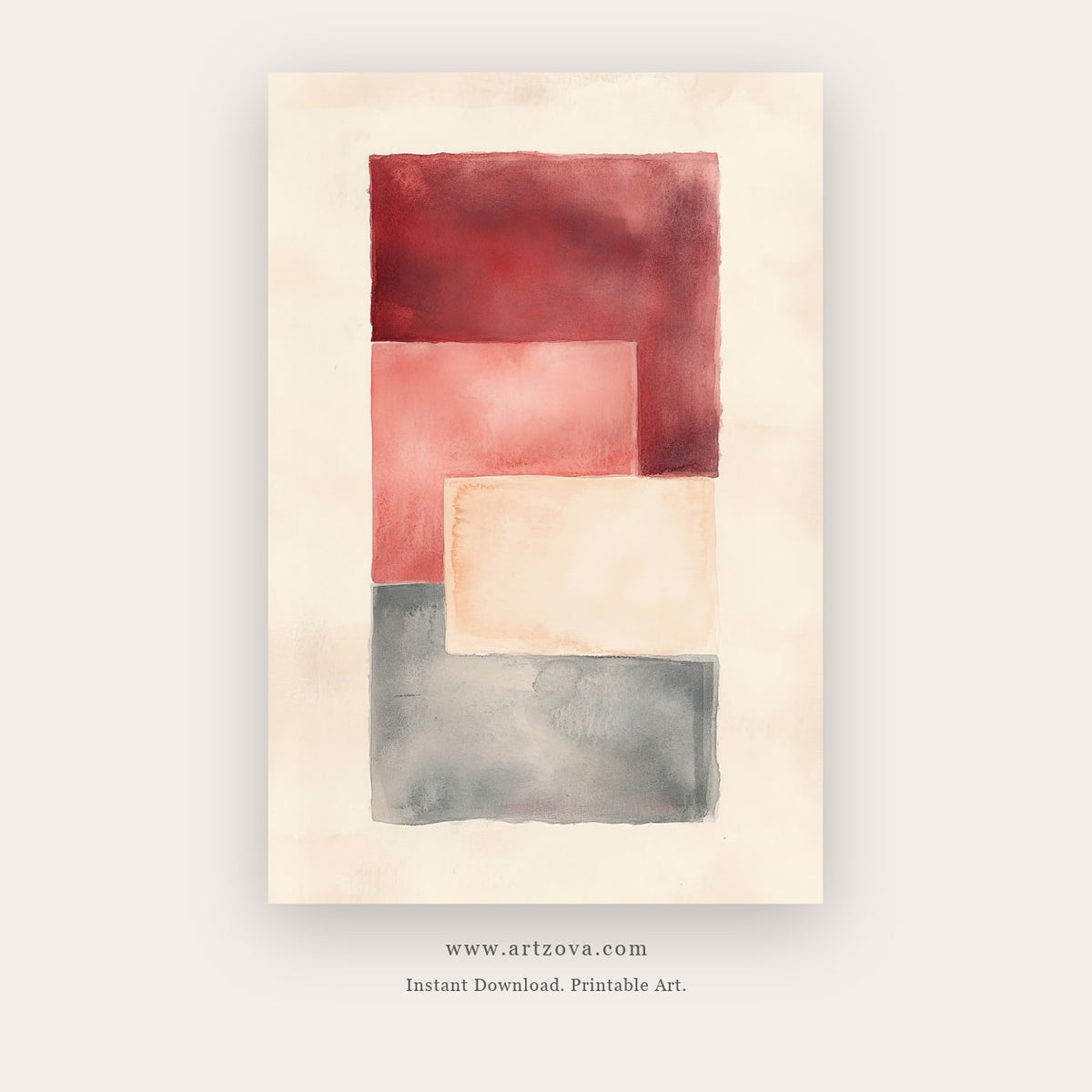 Crimson Blocks painting 2 of 2 - a watercolor color-block study in crimson, cream and gray