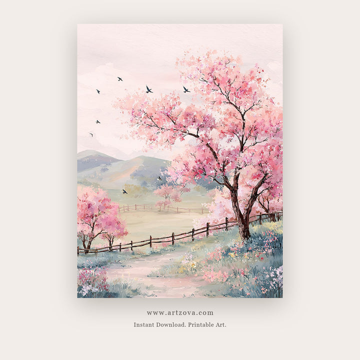 Silence Trees – botanical & floral art printable wall art in Blush Pink and White