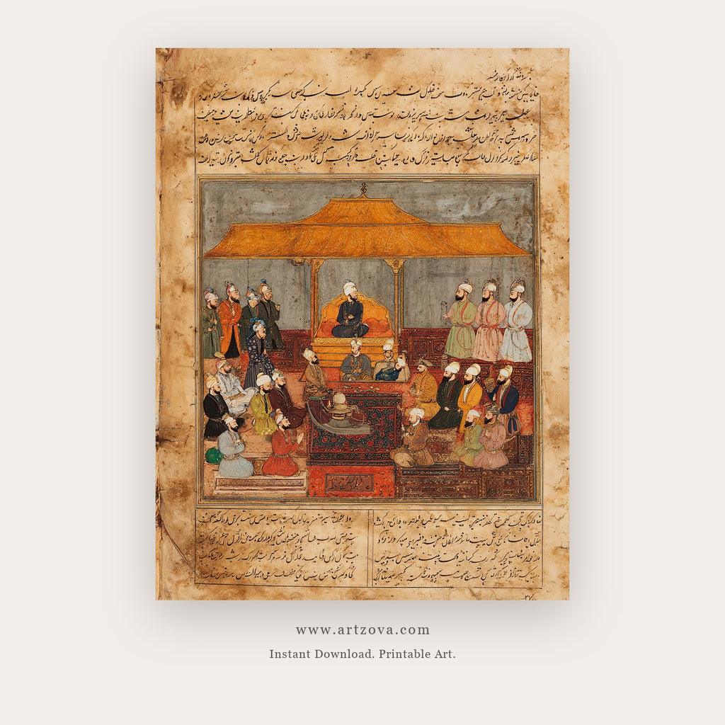 Folk Song Painted – indian art printable wall art in Tan and Gold