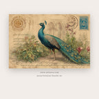 Peacock Morning – bird wall art printable wall art in Tan and Beige