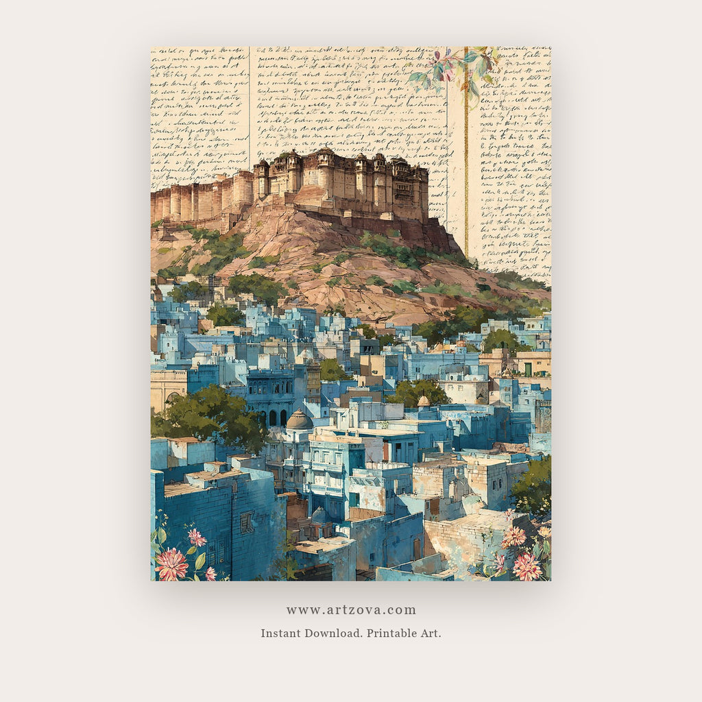 Teal India – indian art printable wall art in Teal and Tan