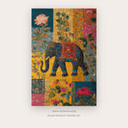 Color Elephant – indian art printable wall art in Charcoal and Mustard Yellow
