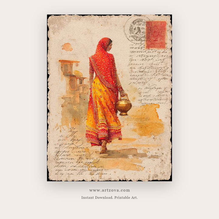 Figure Morning – figurative art printable wall art in Orange and Terracotta
