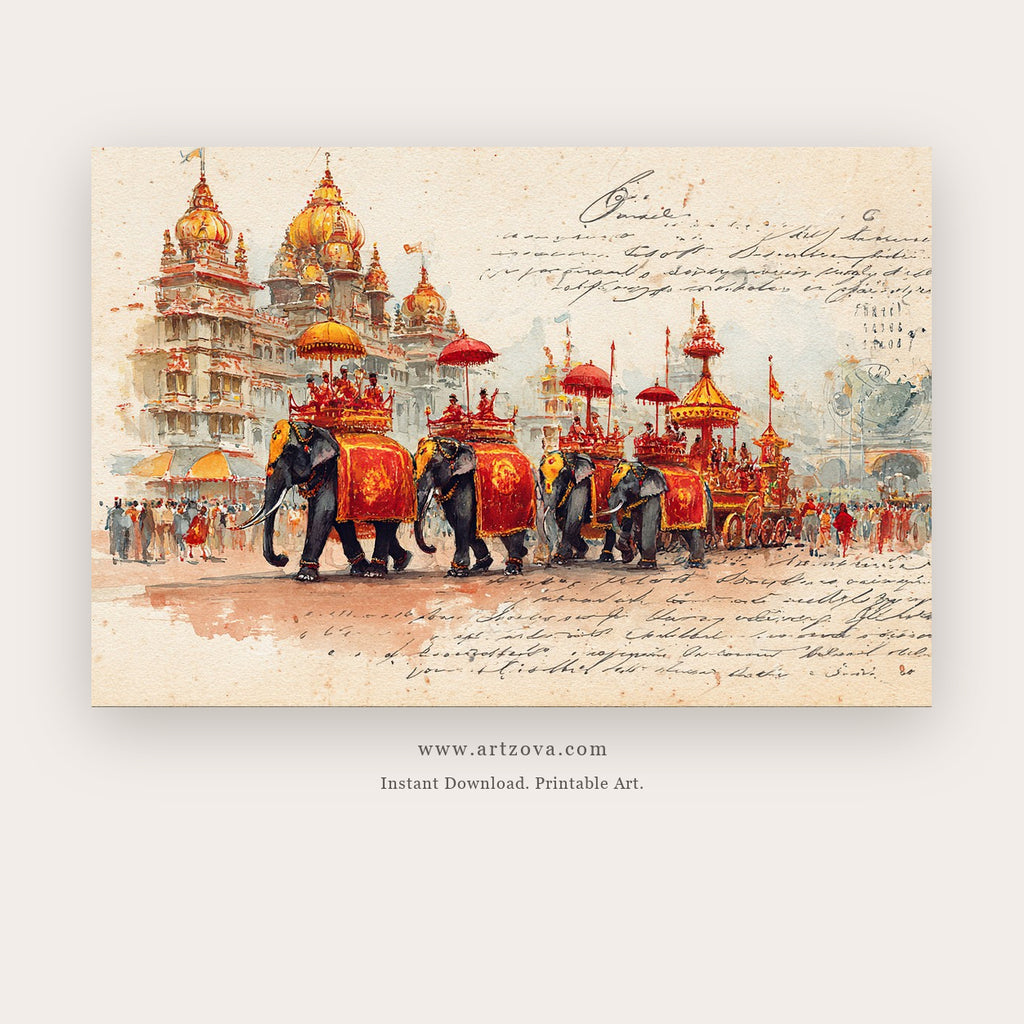 Silence Temple – indian art printable wall art in Burgundy and Terracotta