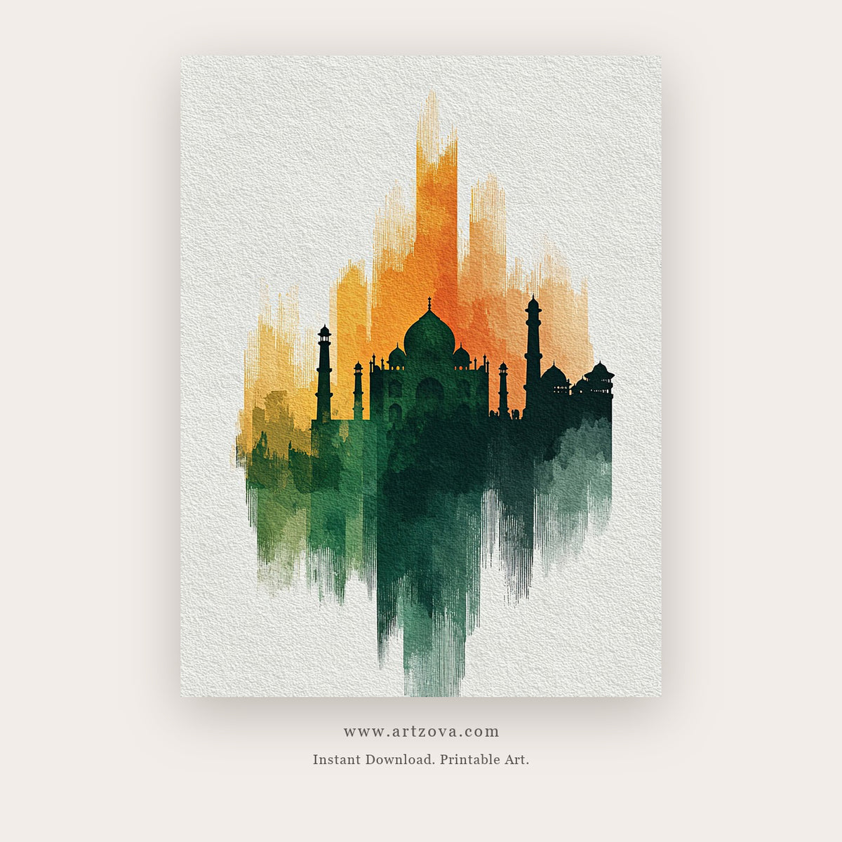 Gentle Color – indian art printable wall art in Forest Green and Gold