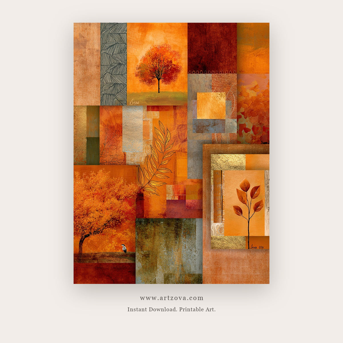 Orange Boho – boho wall art printable wall art in Orange and Gold