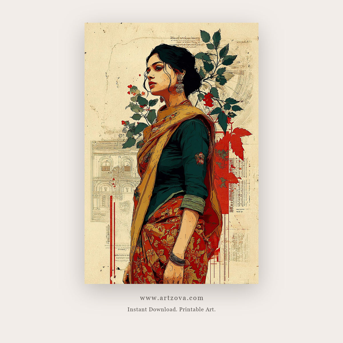 Color Figure – figurative art printable wall art in Gold and Red