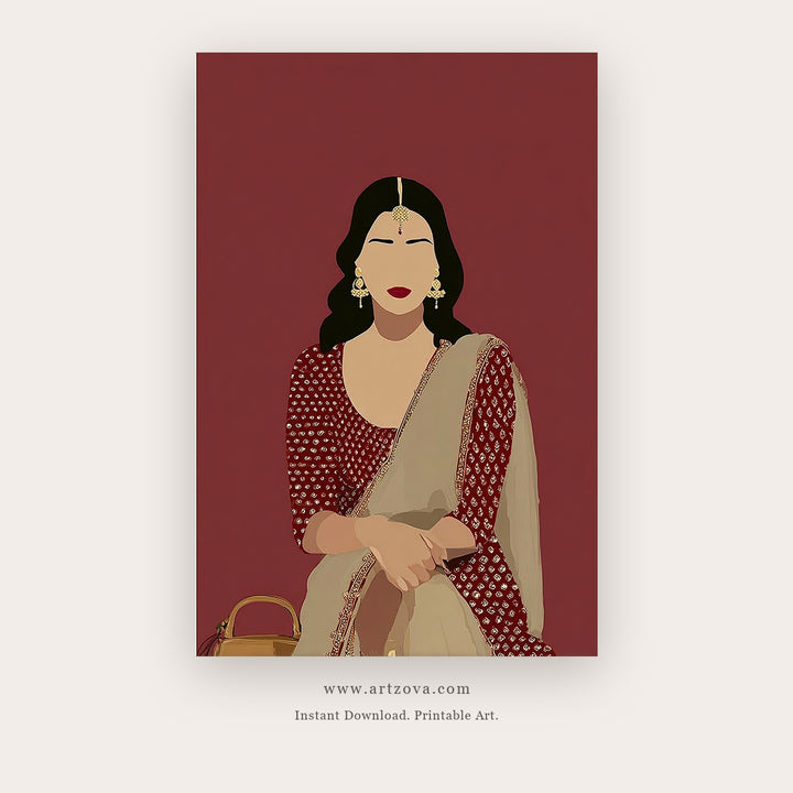 Burgundy Figure – figurative art printable wall art in Burgundy and Tan