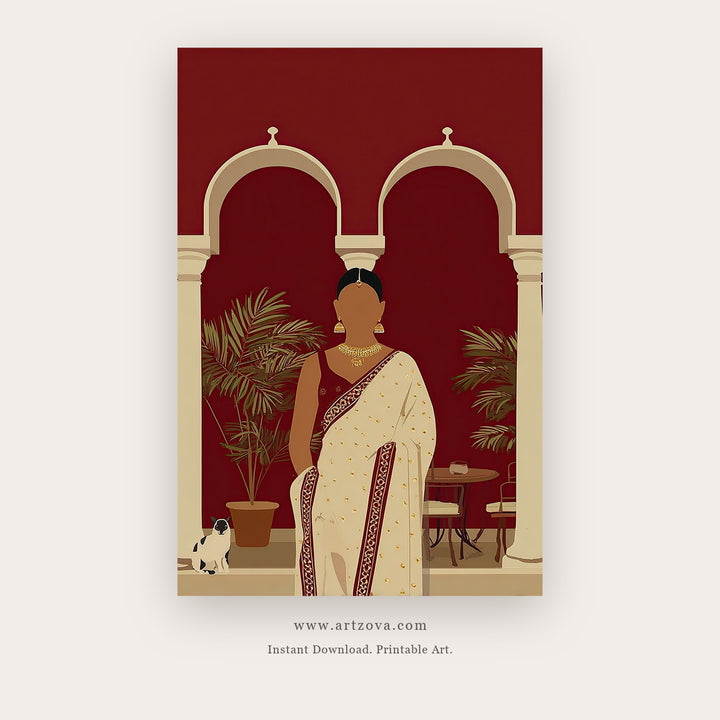 Day Loyal – figurative art printable wall art in Burgundy and Tan