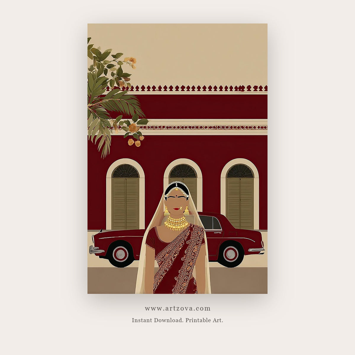 Silence Monument – figurative art printable wall art in Burgundy and Tan
