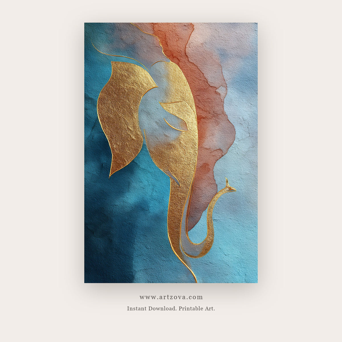 Devotion – indian art printable wall art in Tan and Navy Blue