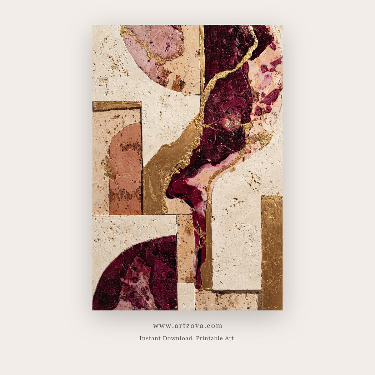 Still Moment I – abstract wall art printable wall art in Tan and Burgundy