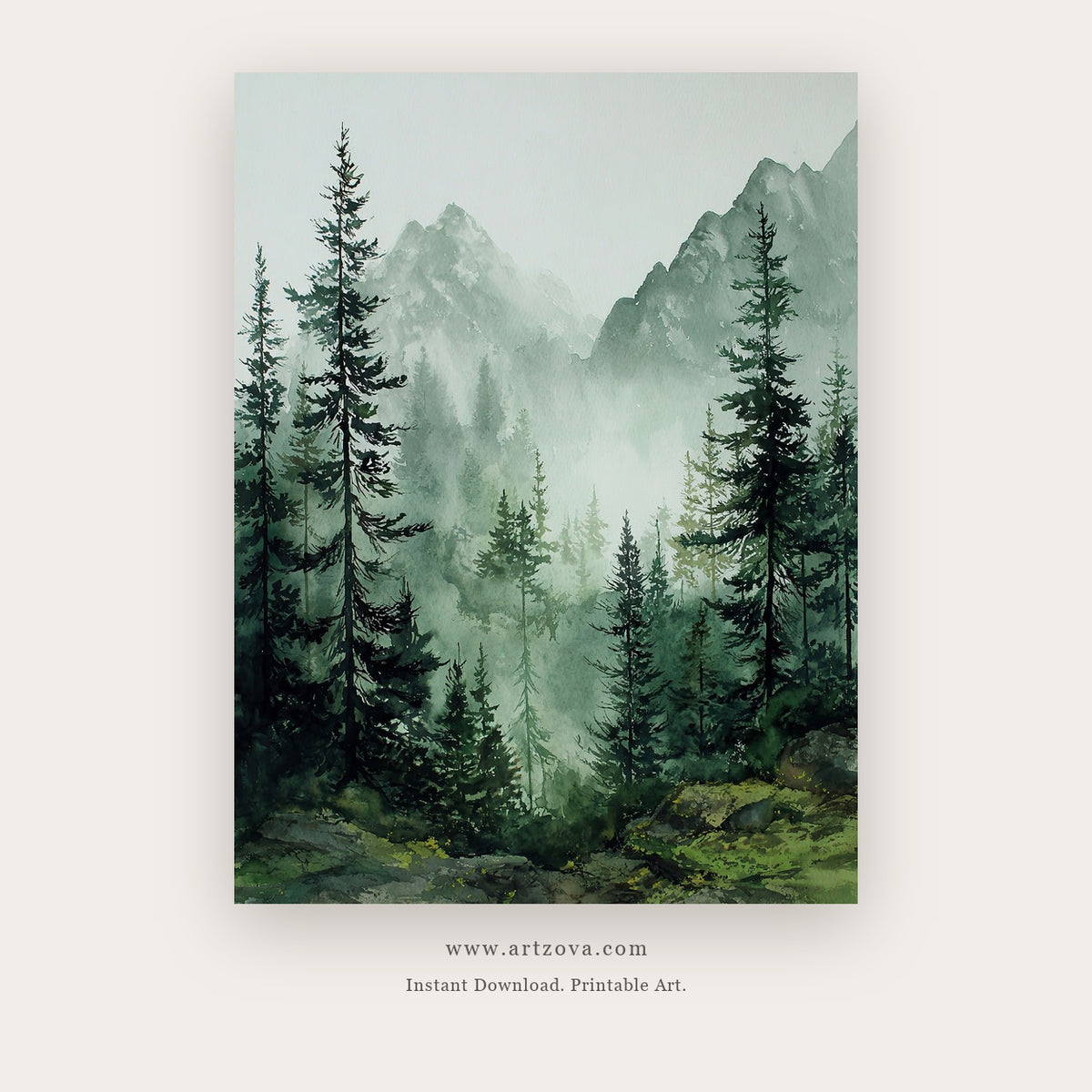 Silver Landscape – landscape wall art printable wall art in Silver and Sage Green