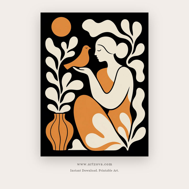 Quiet Light Figure – figurative wall art printable in Orange and Tan